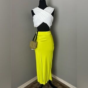 Zara Chartreuse Midi Skirt Sz Sm
